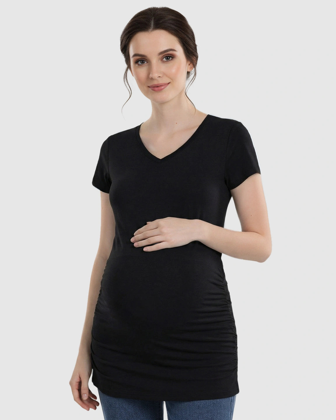 Short Sleeve Ruched Slim Fit Maternity Top