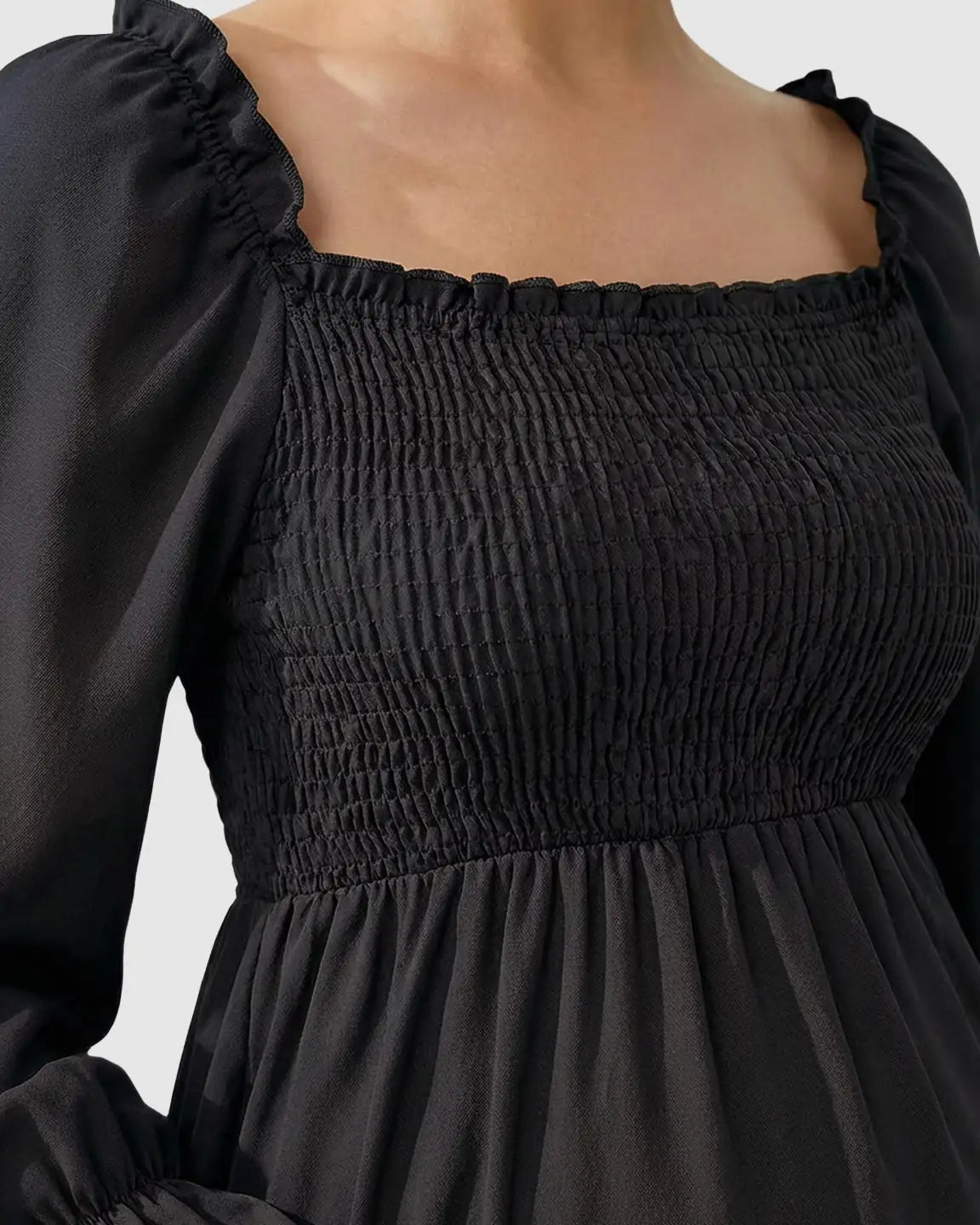 Flared Sleeve Smocked Babydoll Maternity Dress