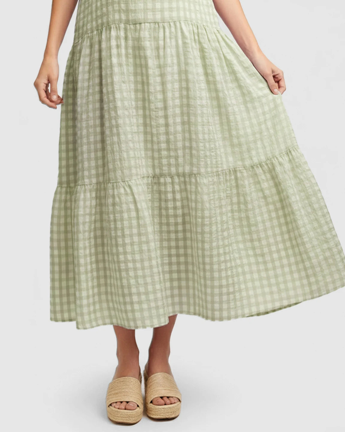 Puffed Sleeves Checkered Maternity Maxi Dress