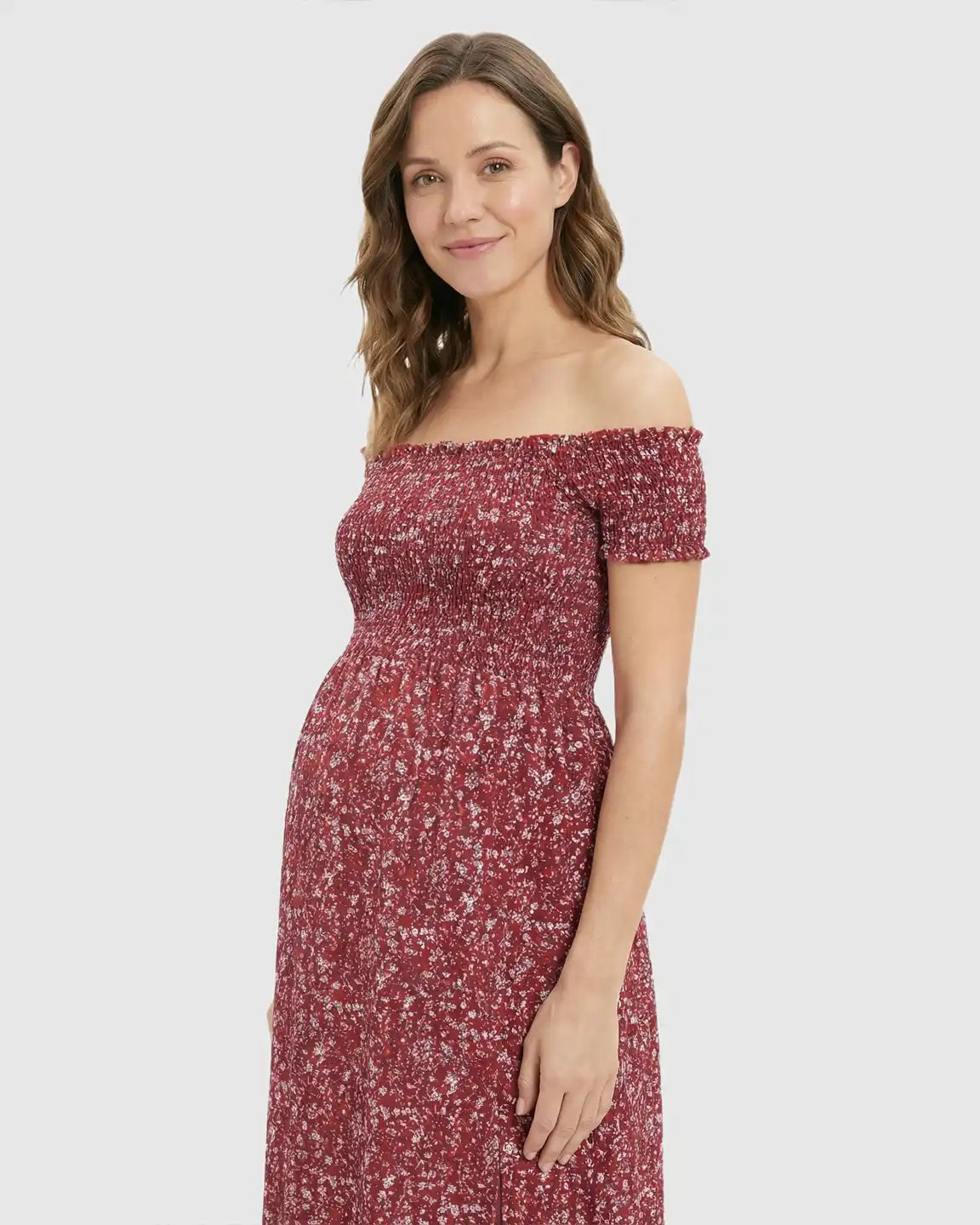 Off-Shoulder Floral Pattern Maternity Maxi Dress