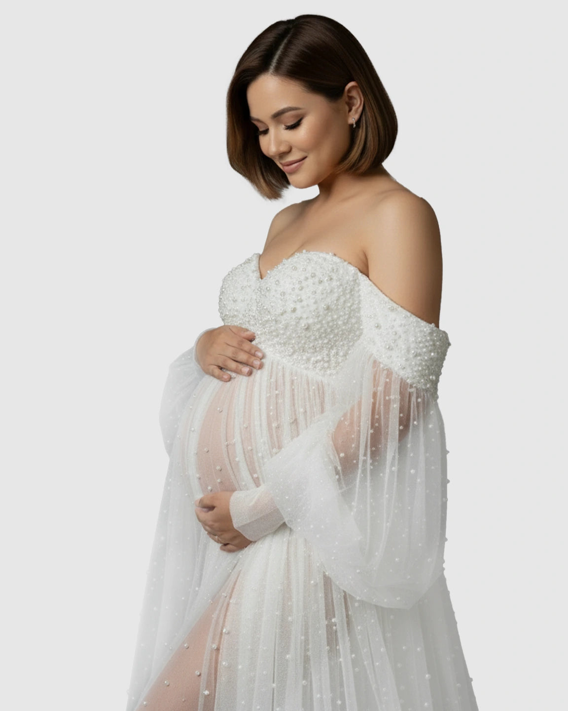Puff Sleeve Voluminous Skirt Maternity Gown