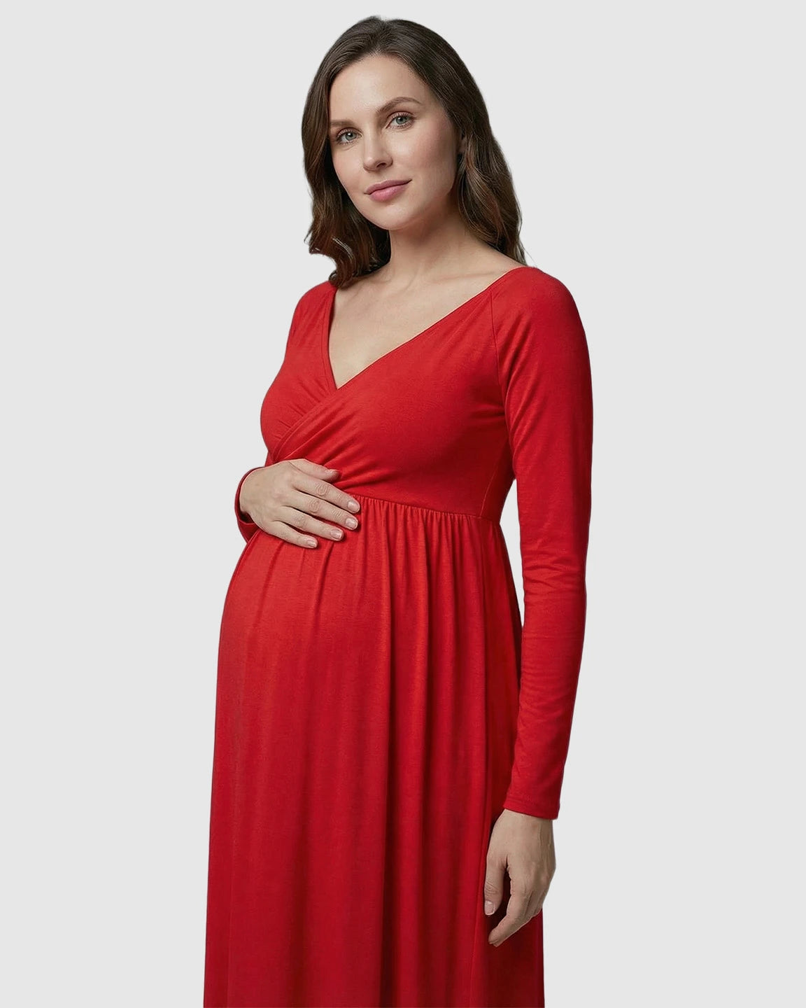 Long-Sleeve Full Train Maternity Maxi Dress