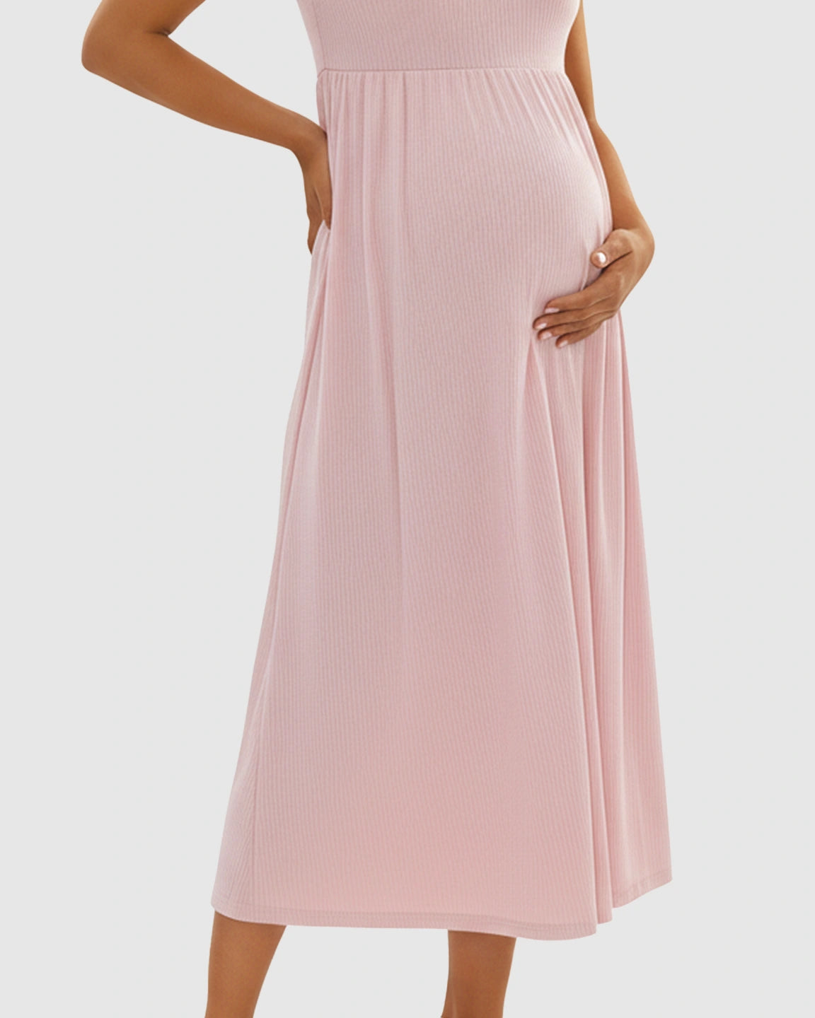 Wide Shoulder Straps Flowy Maternity Midi Dress