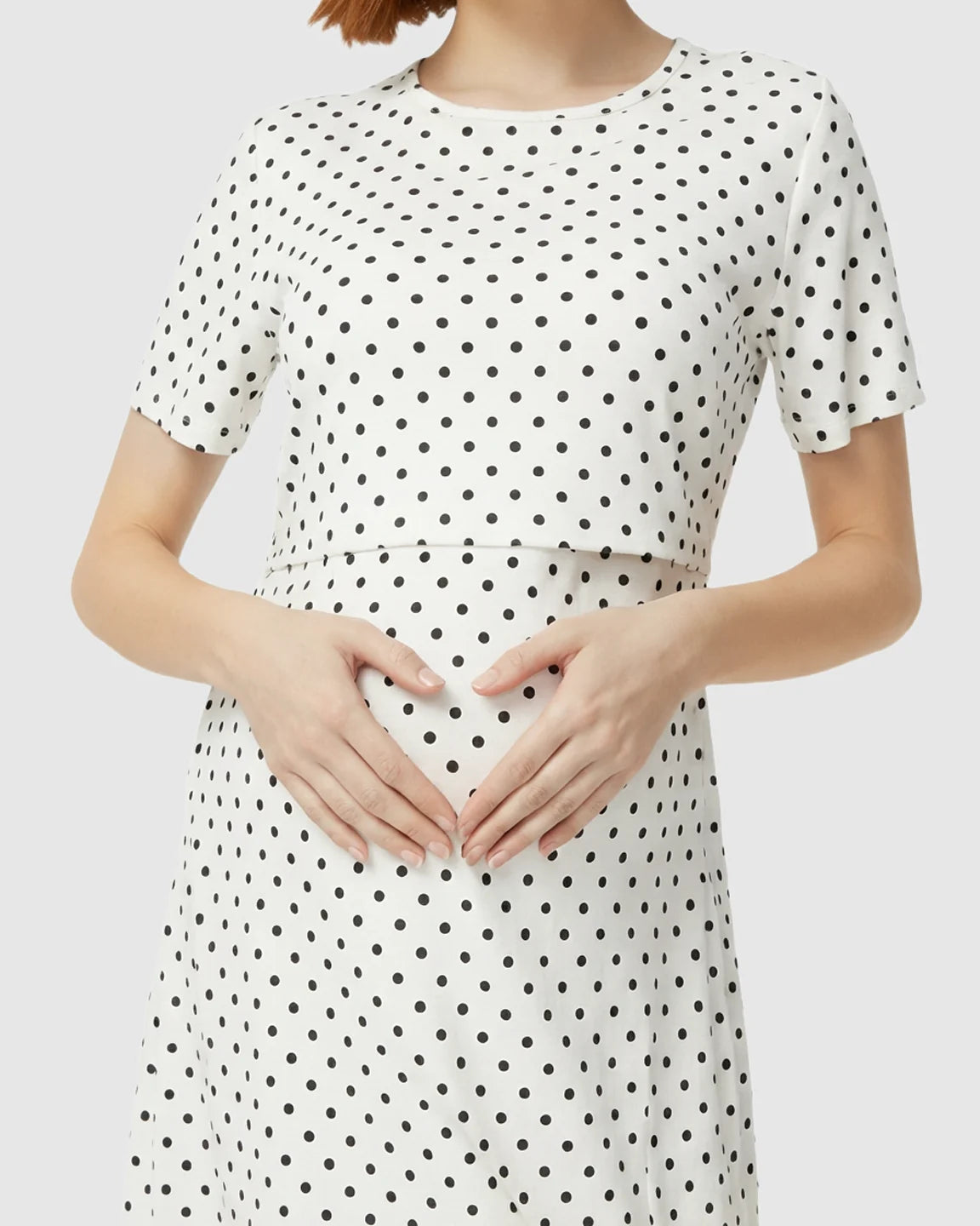 Short Sleeve Polka Dot Print Maternity Midi Dress