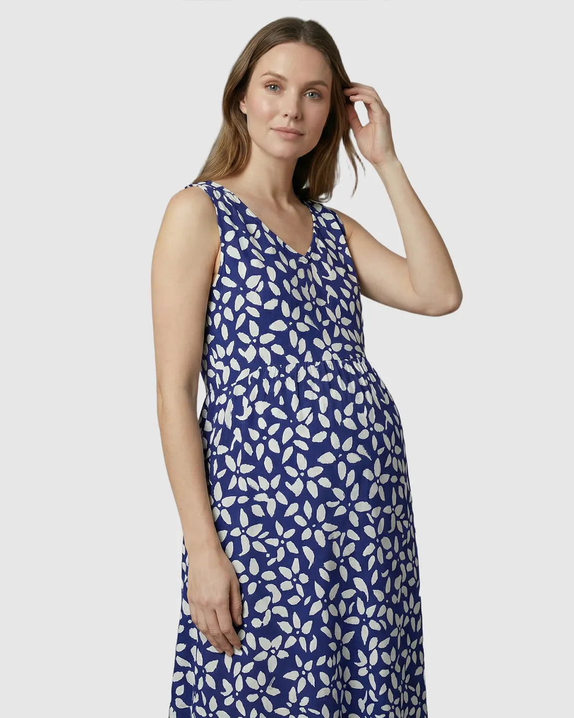 Pockets V-Neck A-Line Maternity Midi Dress