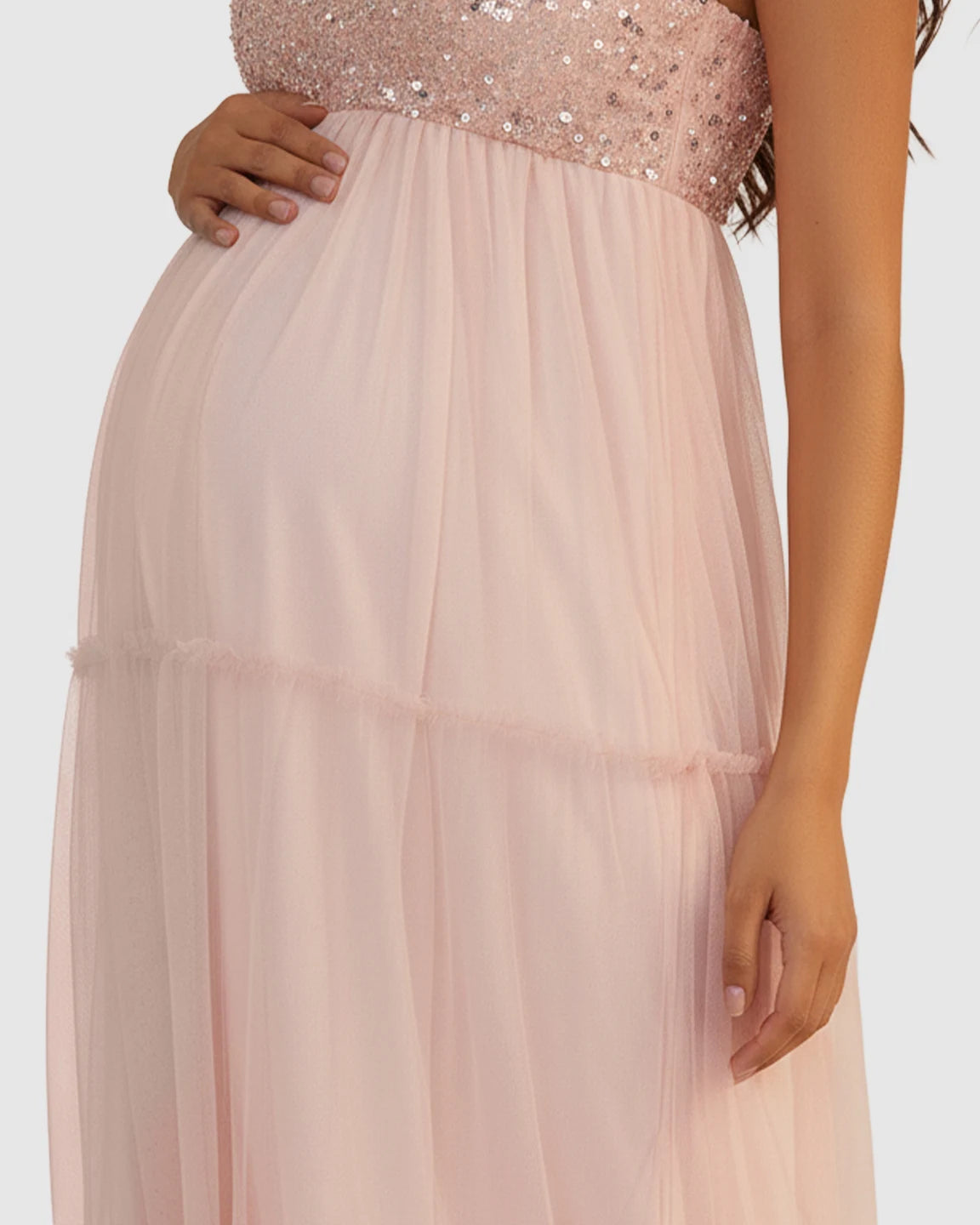 Sequin Halter Mesh Maternity Gown