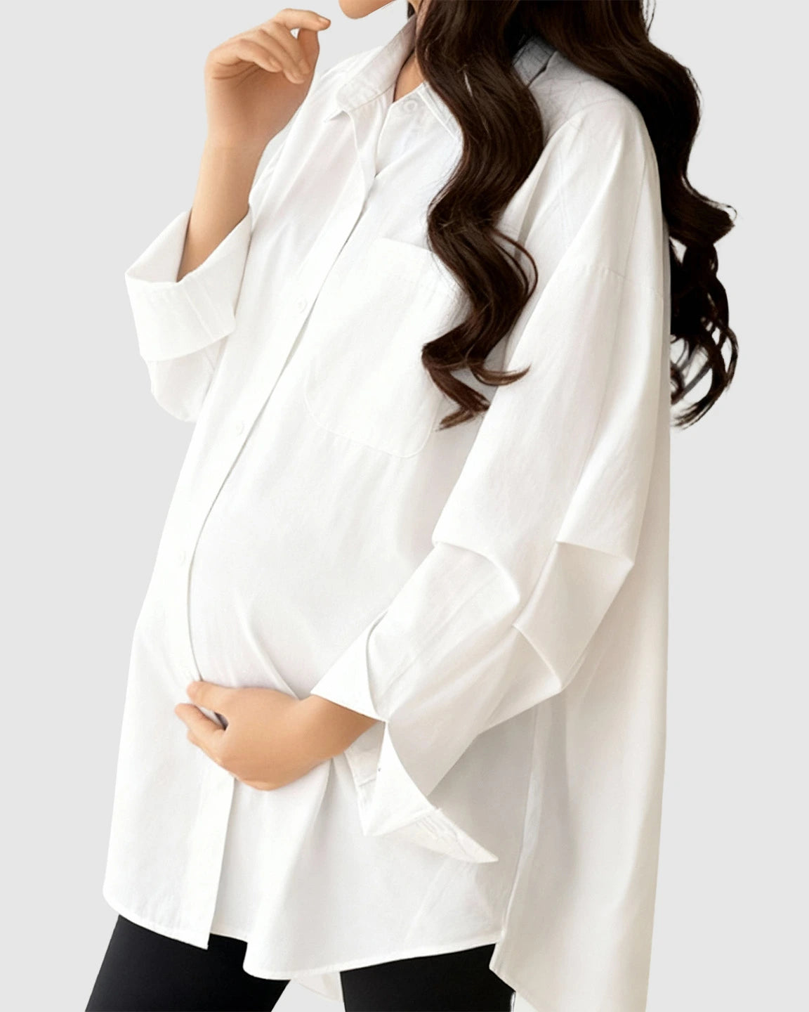 Cotton Lapel Long Sleeve Maternity Tunic