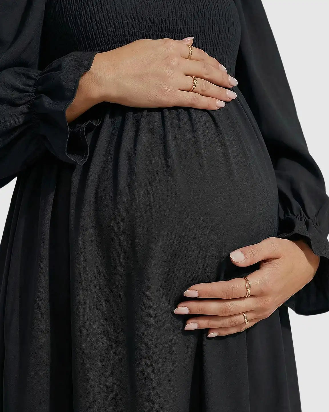 Ruffled Square-Neck Babydoll Maternity Maxi Dress