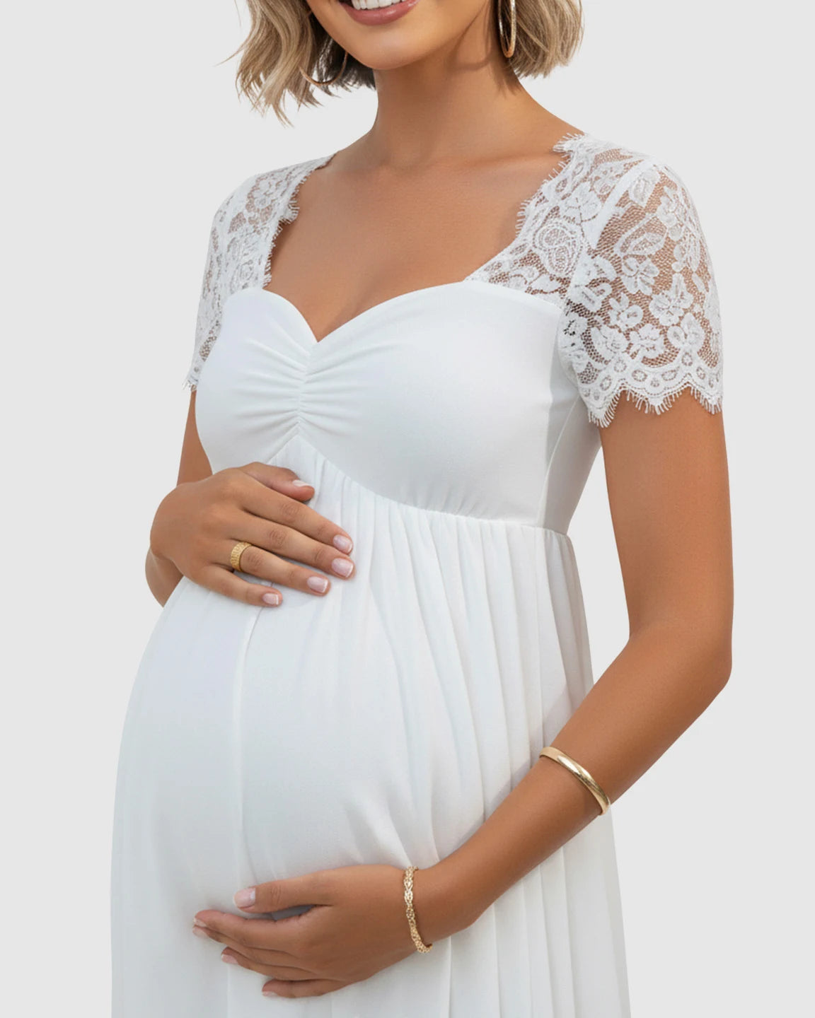 Short Lace Sleeves Flowy Maternity Photoshoot Dress