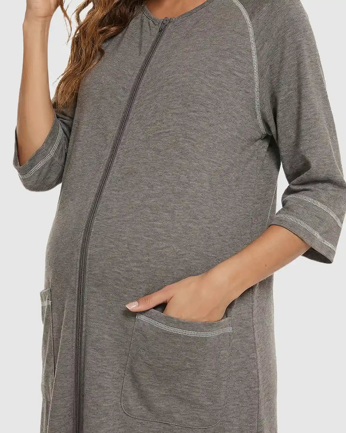 Front Zipper Loose Fit Maternity & Nursing Dress