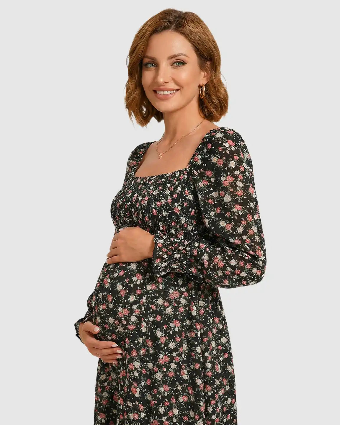 Shirred Bodice Relaxed Maternity Midi Dress