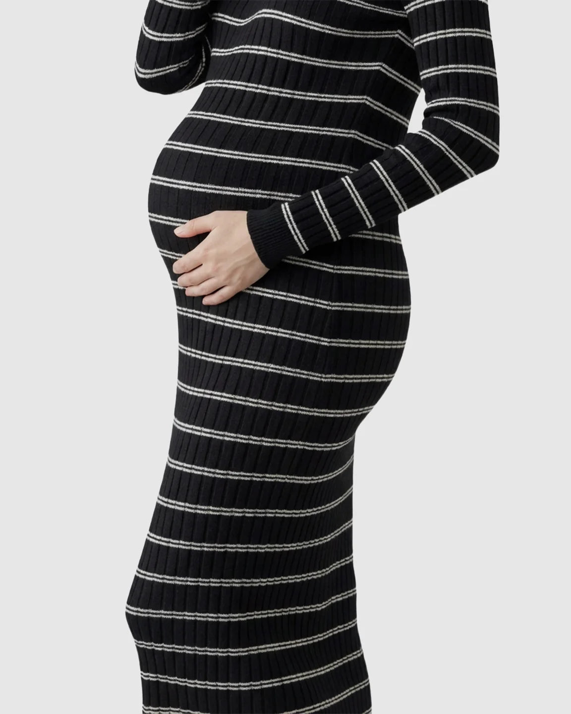 Contrast Collared Casual Maternity Midi Dress