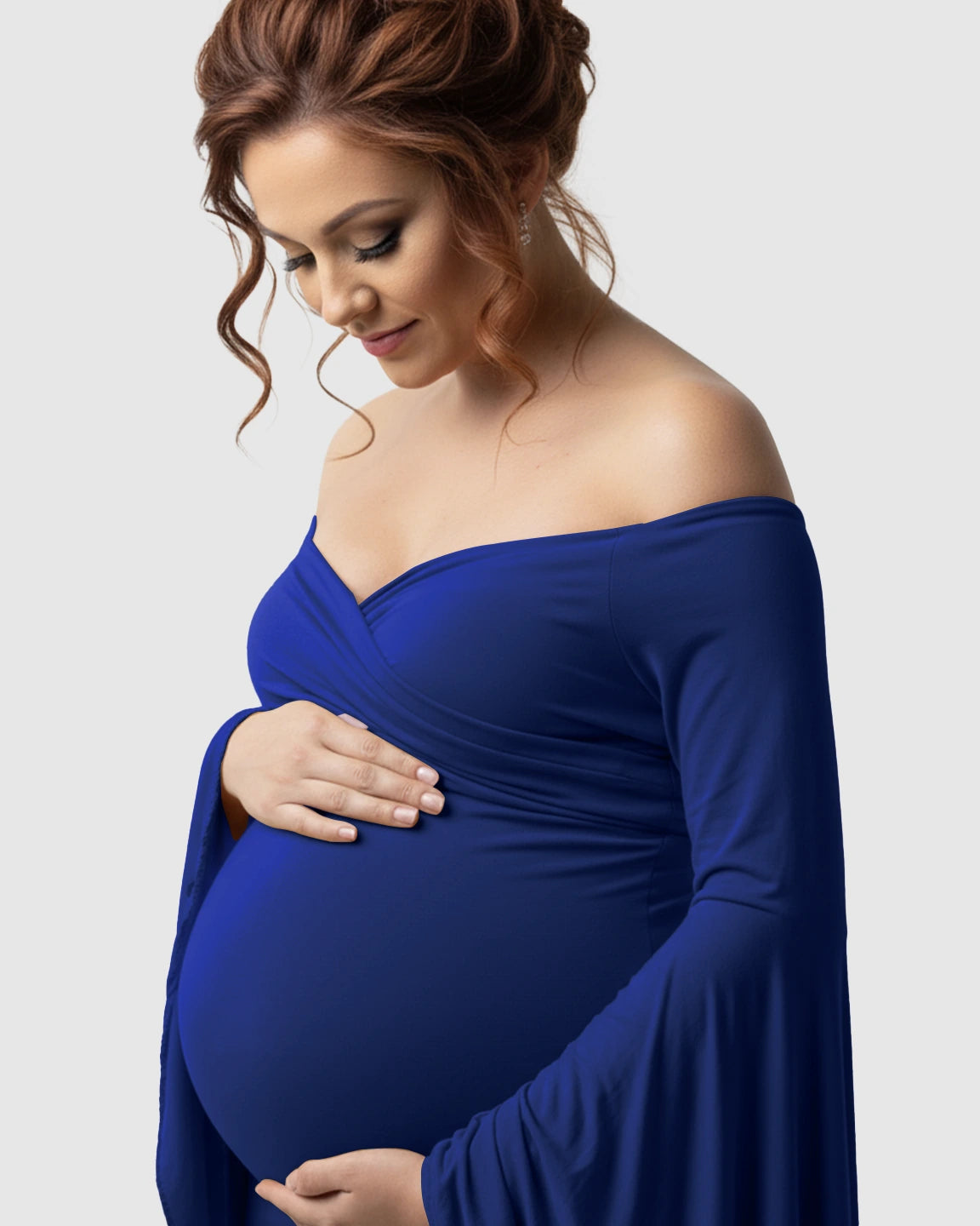 Flared Sleeve Fishtail Train Maternity Photoshoot Dress