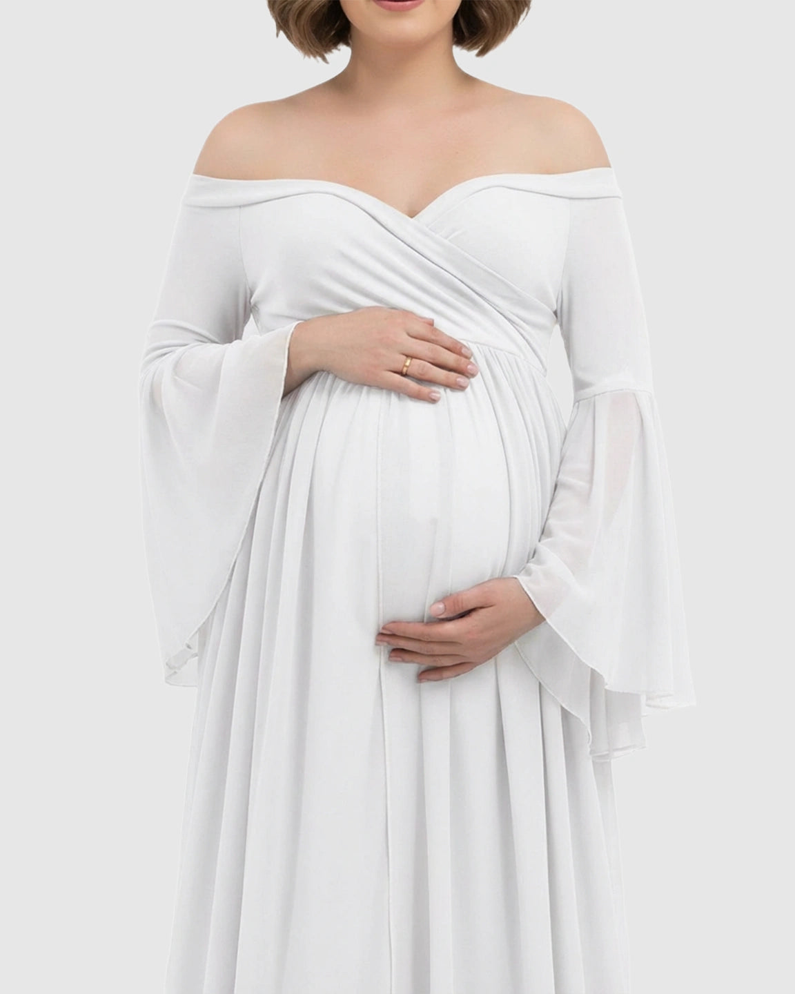 Bell Sleeves Super Long Train Maternity Photoshoot Gown