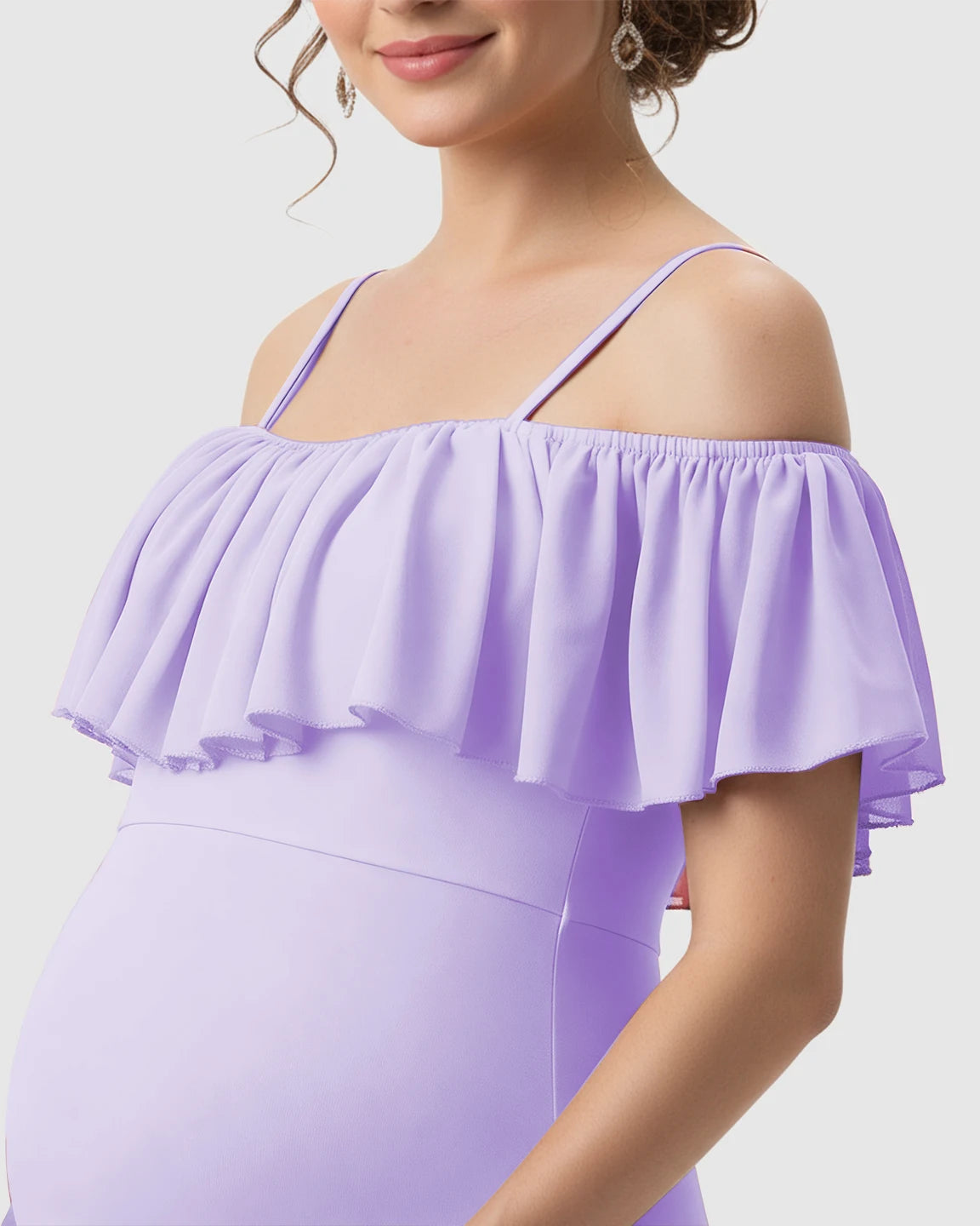 Ruffled Off-Shoulder Mermaid Train Maternity Photoshoot Dress