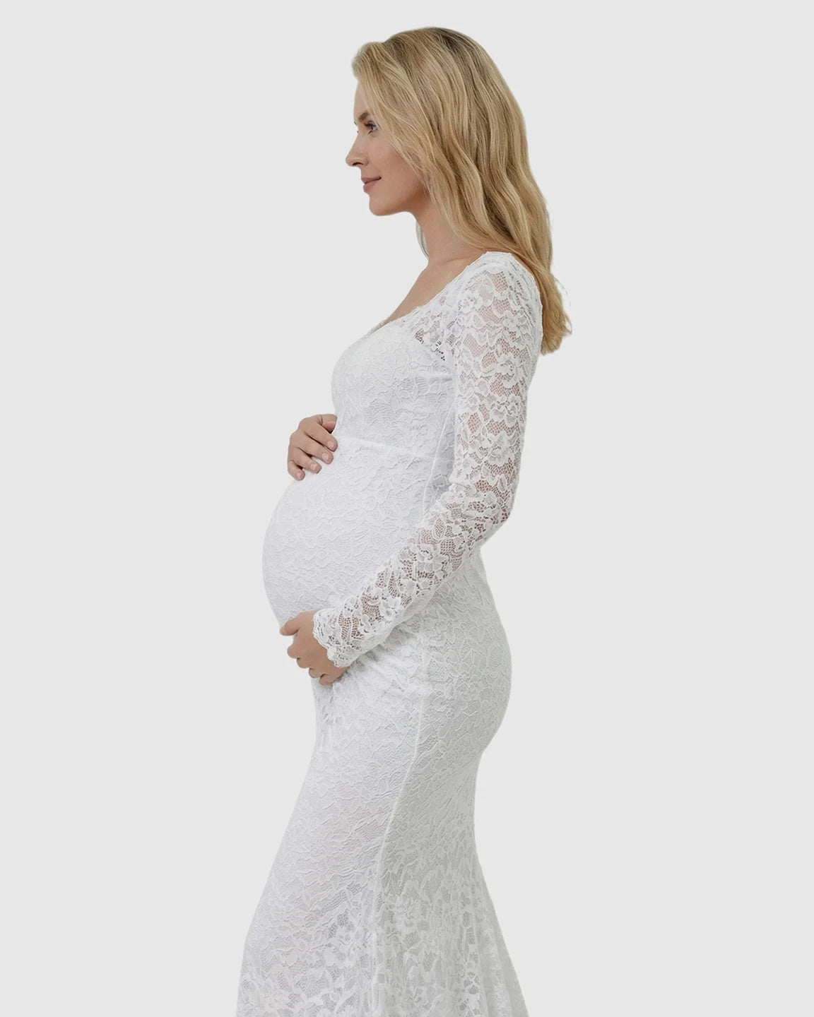 Lace Train Long-Sleeve Maternity Gown