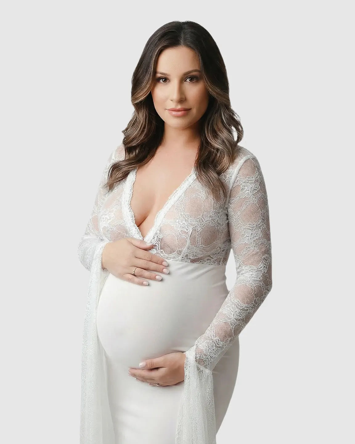 Lace Deep-V Floor-Length Maternity Gown