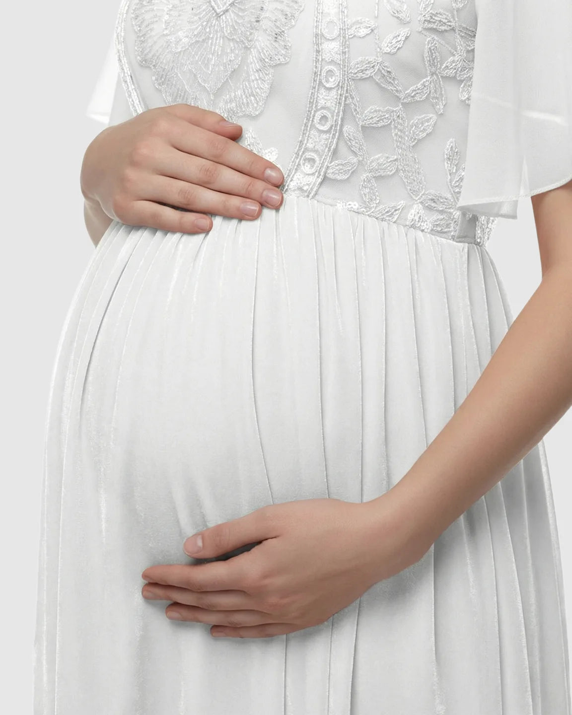 Embroidered Bodice Long Train Maternity Photoshoot Gown