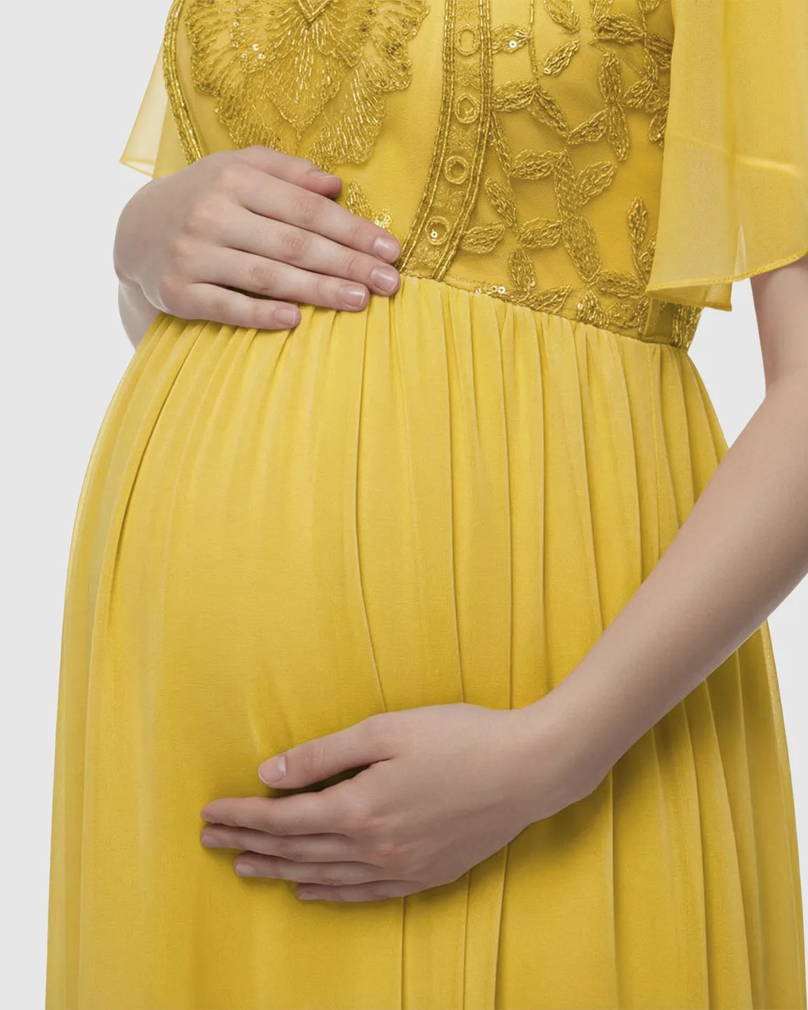 Embroidered Bodice Long Train Maternity Photoshoot Gown