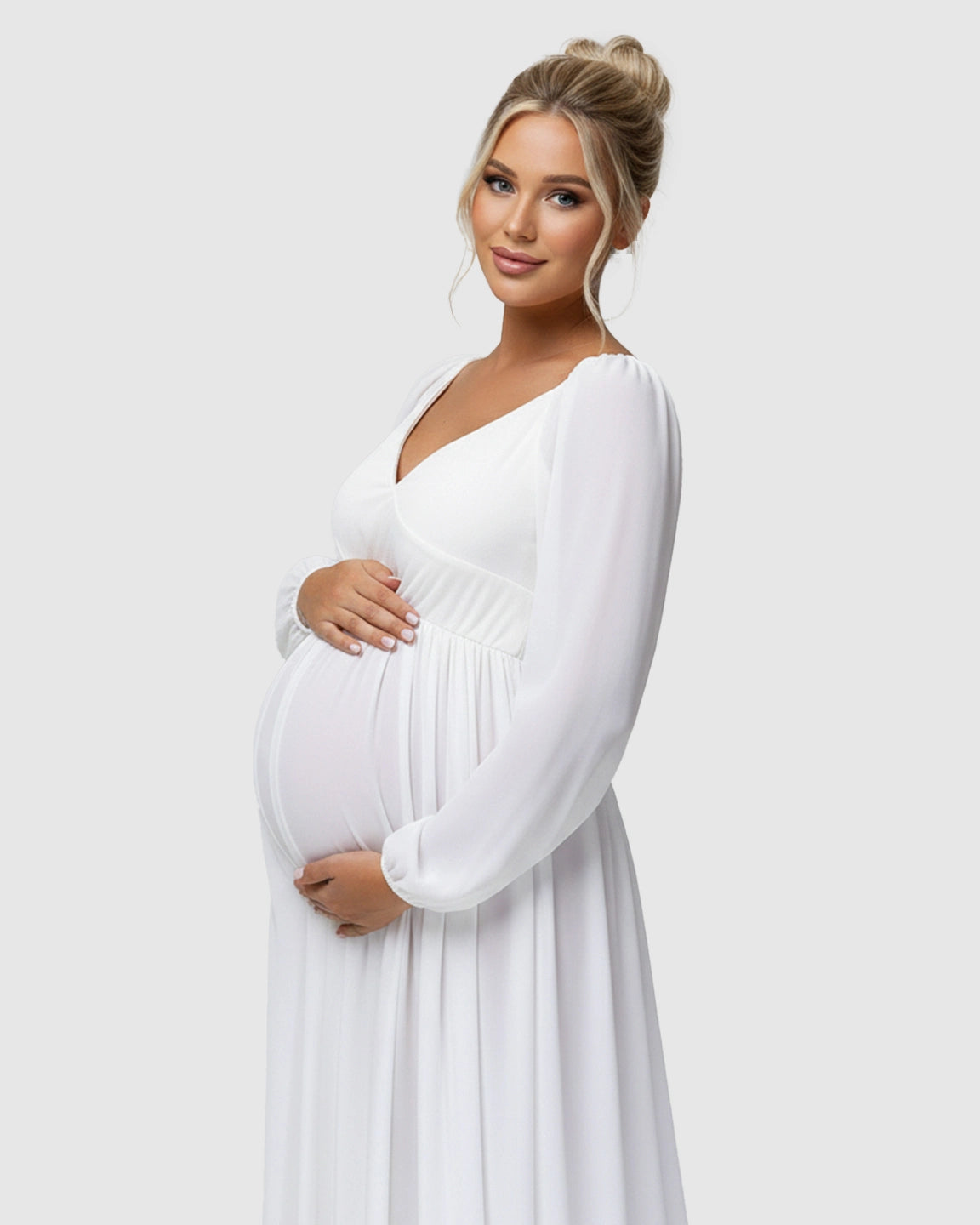 Elastic Neckline Sleeves Elegant-Drape Maternity Gown