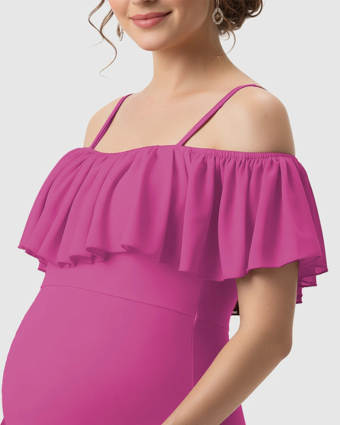 Ruffled Off-Shoulder Mermaid Train Maternity Photoshoot Dress