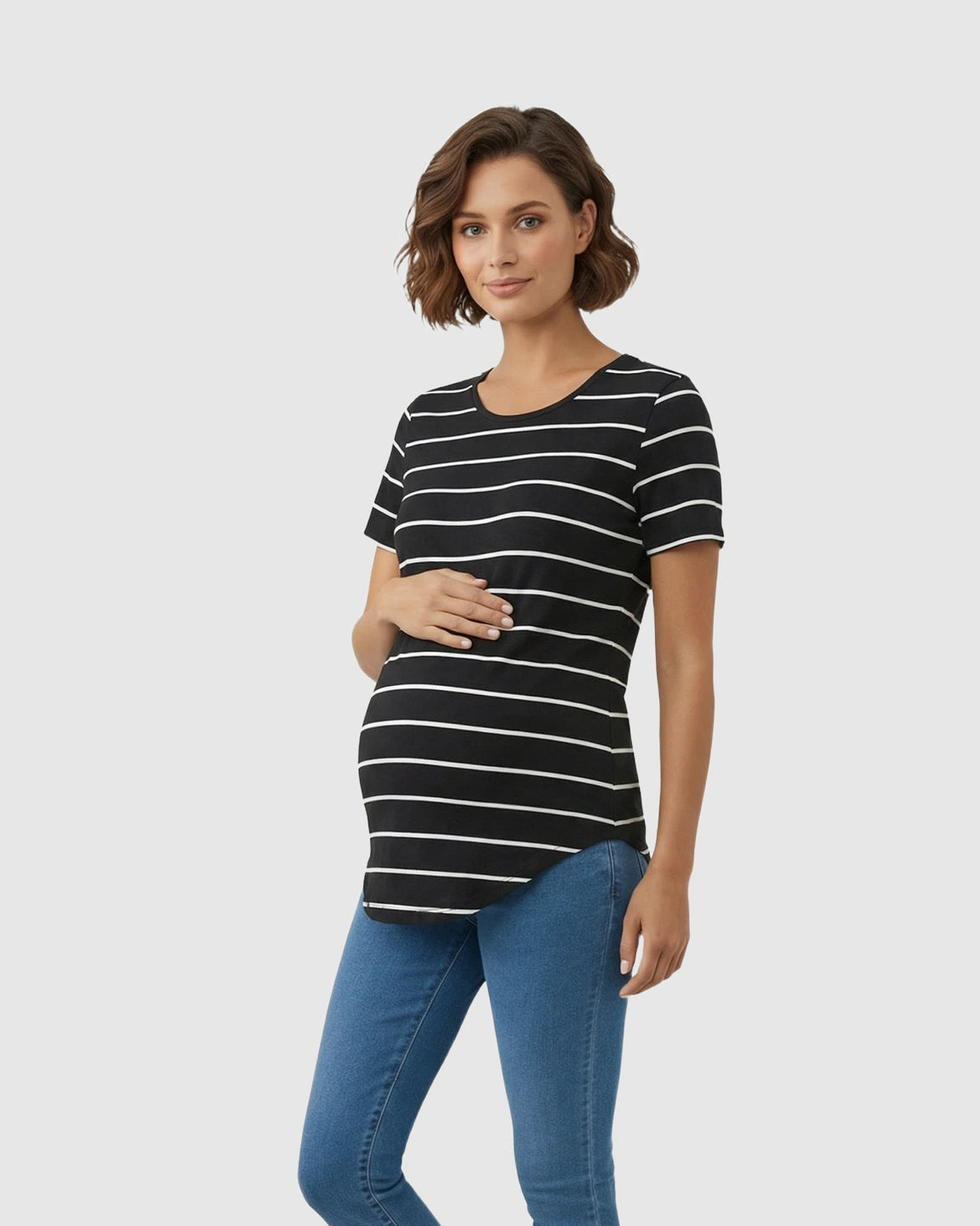 Striped Short-Sleeve Relaxed Fit Maternity Top