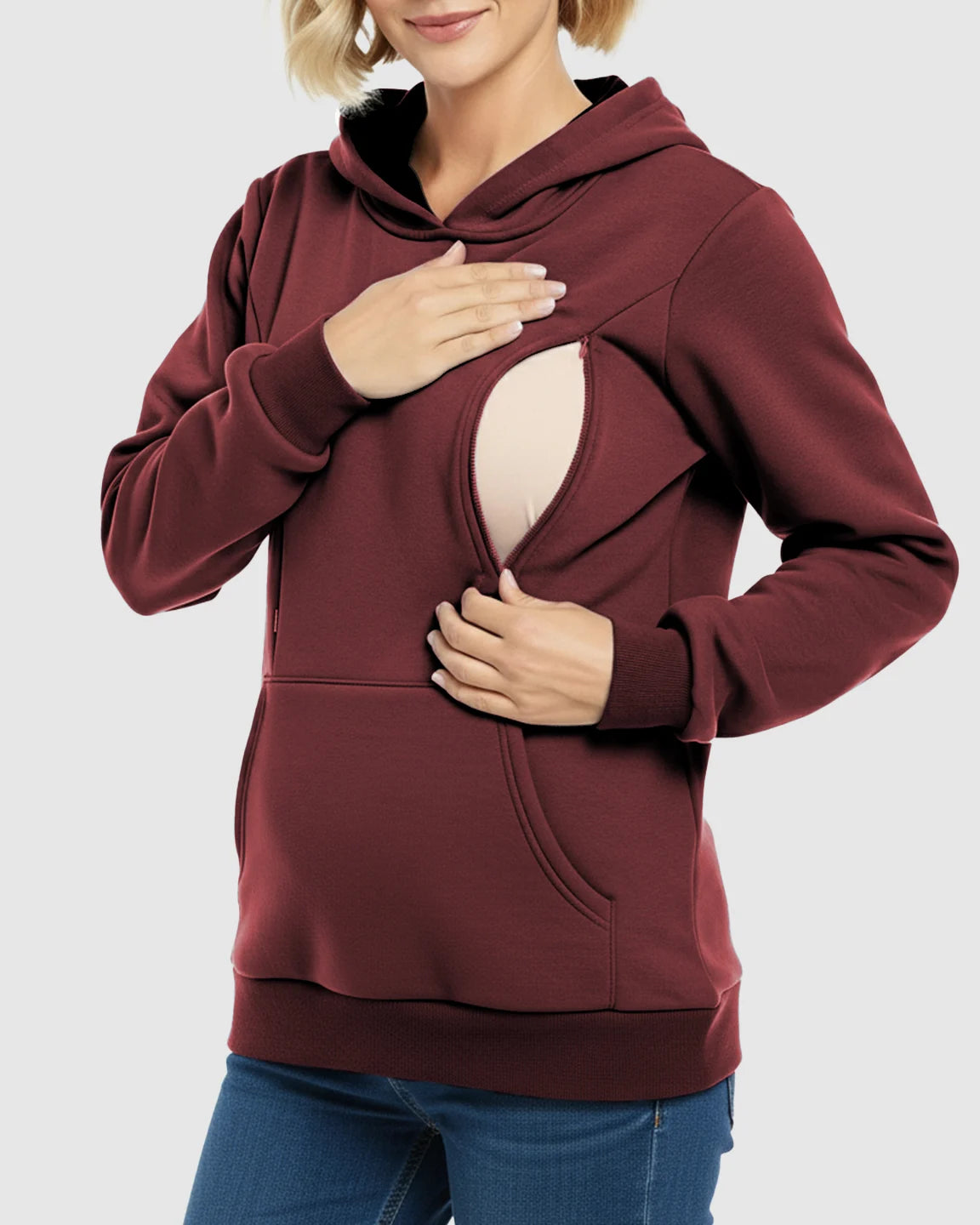 Long-sleeve Kangaroo Pocket Maternity Hoodie