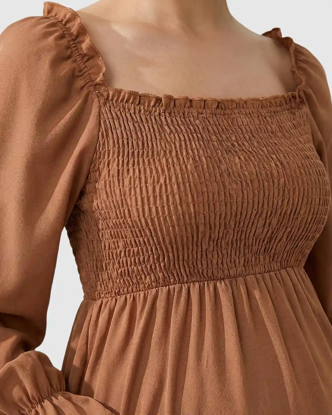 Flared Sleeve Smocked Babydoll Maternity Dress