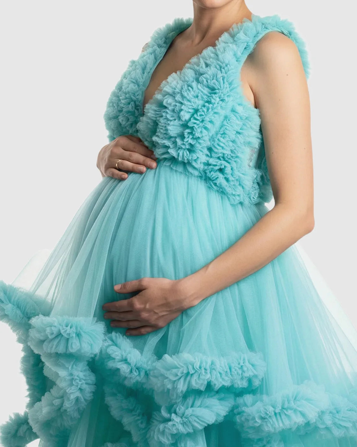 Ruffled Bodice Multi-Layer Mesh Pleats Maternity Gown