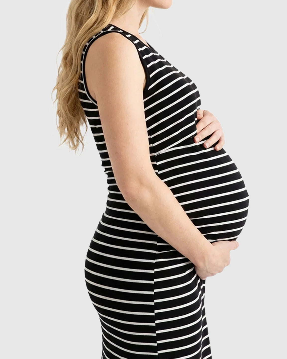 Striped Lift-Up Nursing Fitted Maternity Mini Dress