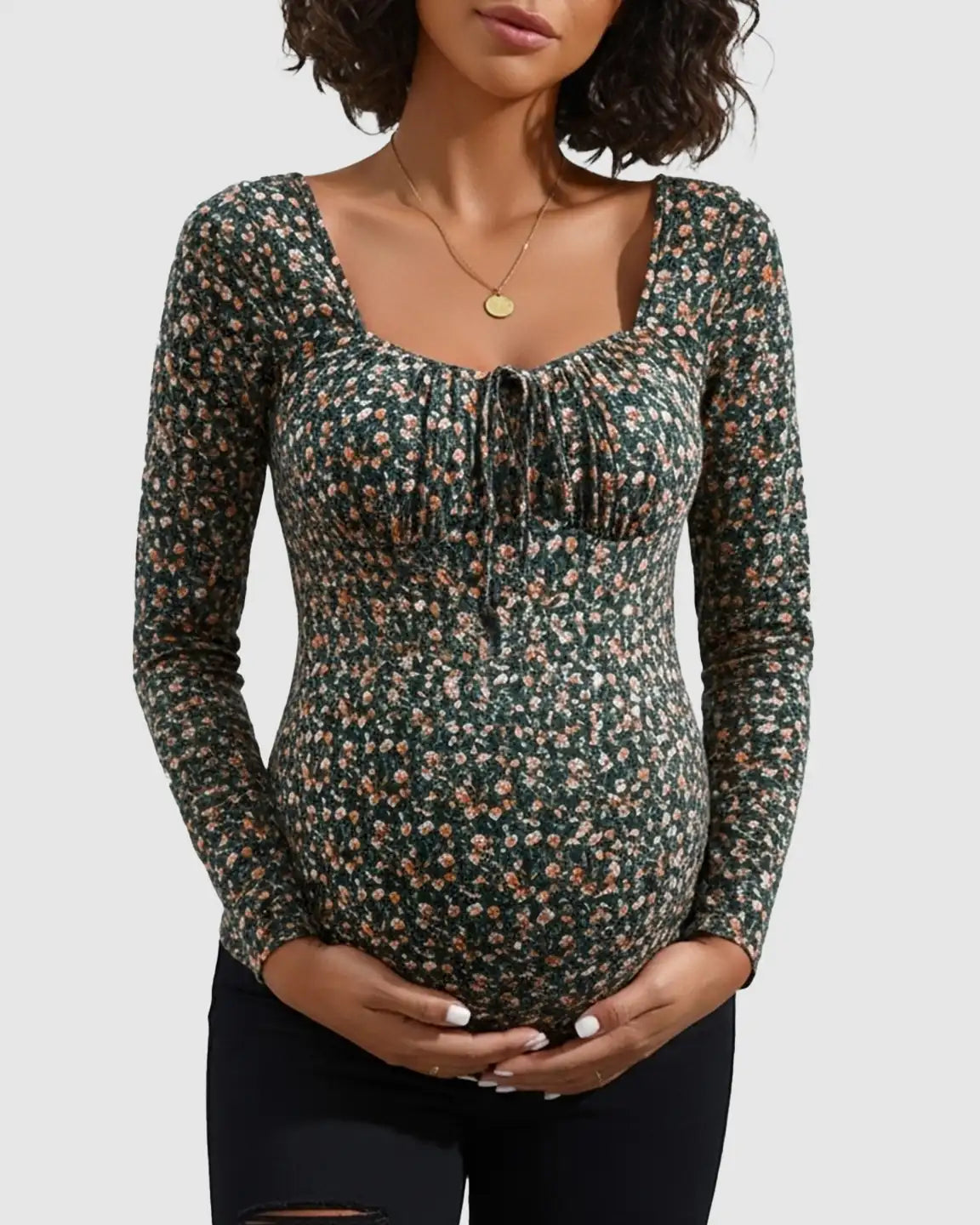 Casual Ruched Tie Front Slim Fit Maternity Top