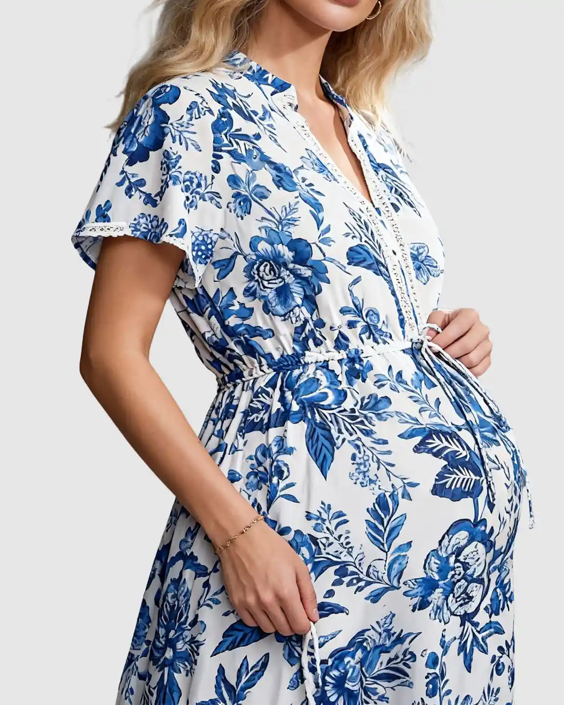 Ethnic Floral Print A-Line Maternity Maxi Dress
