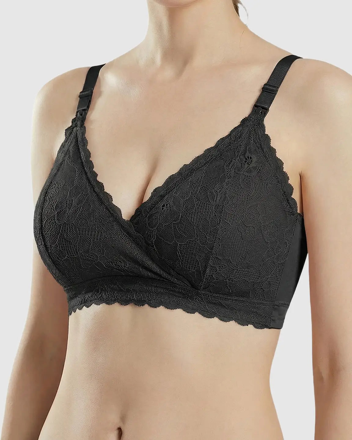 Wire-Free Embroidered Lace Nursing Bra