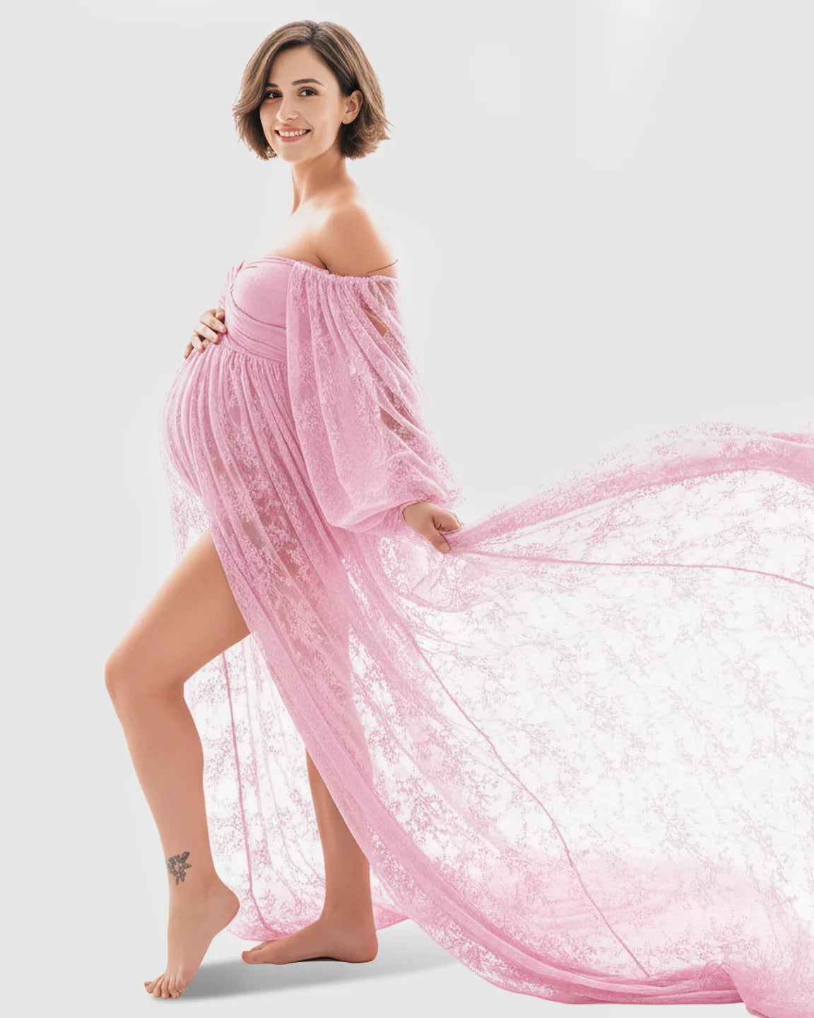 Sheer Lace Flowy Maternity Photoshoot Gown