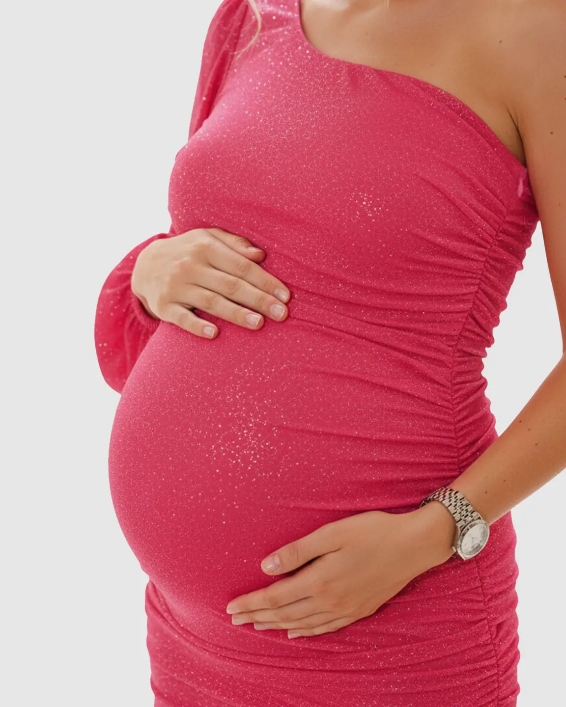 Elegant Shimmer One-Shoulder Bodycon Maternity Dress