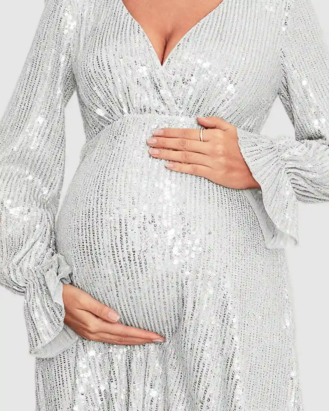 Fully Sequined Empire-Waist Maternity Midi Dress