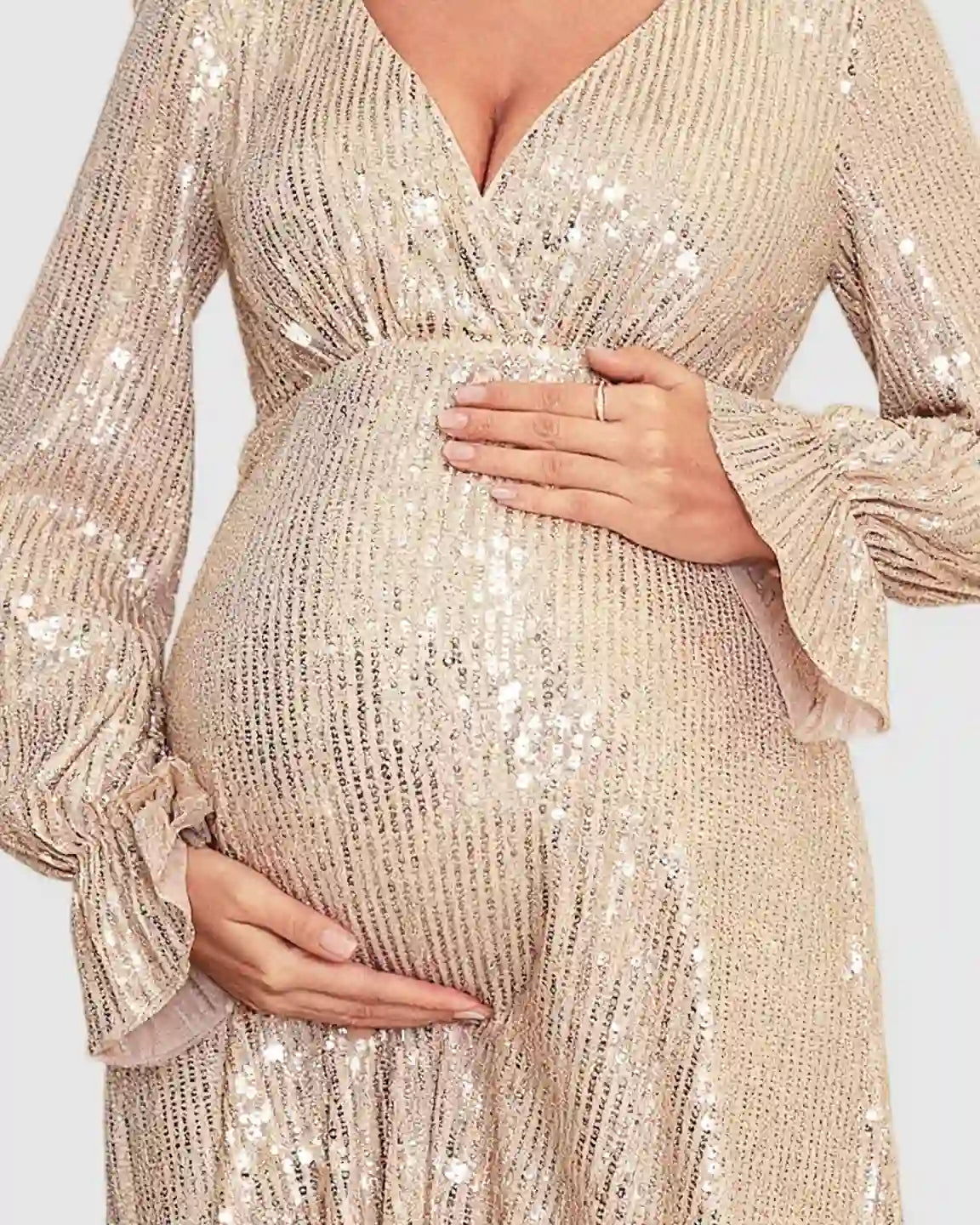 Fully Sequined Empire-Waist Maternity Midi Dress