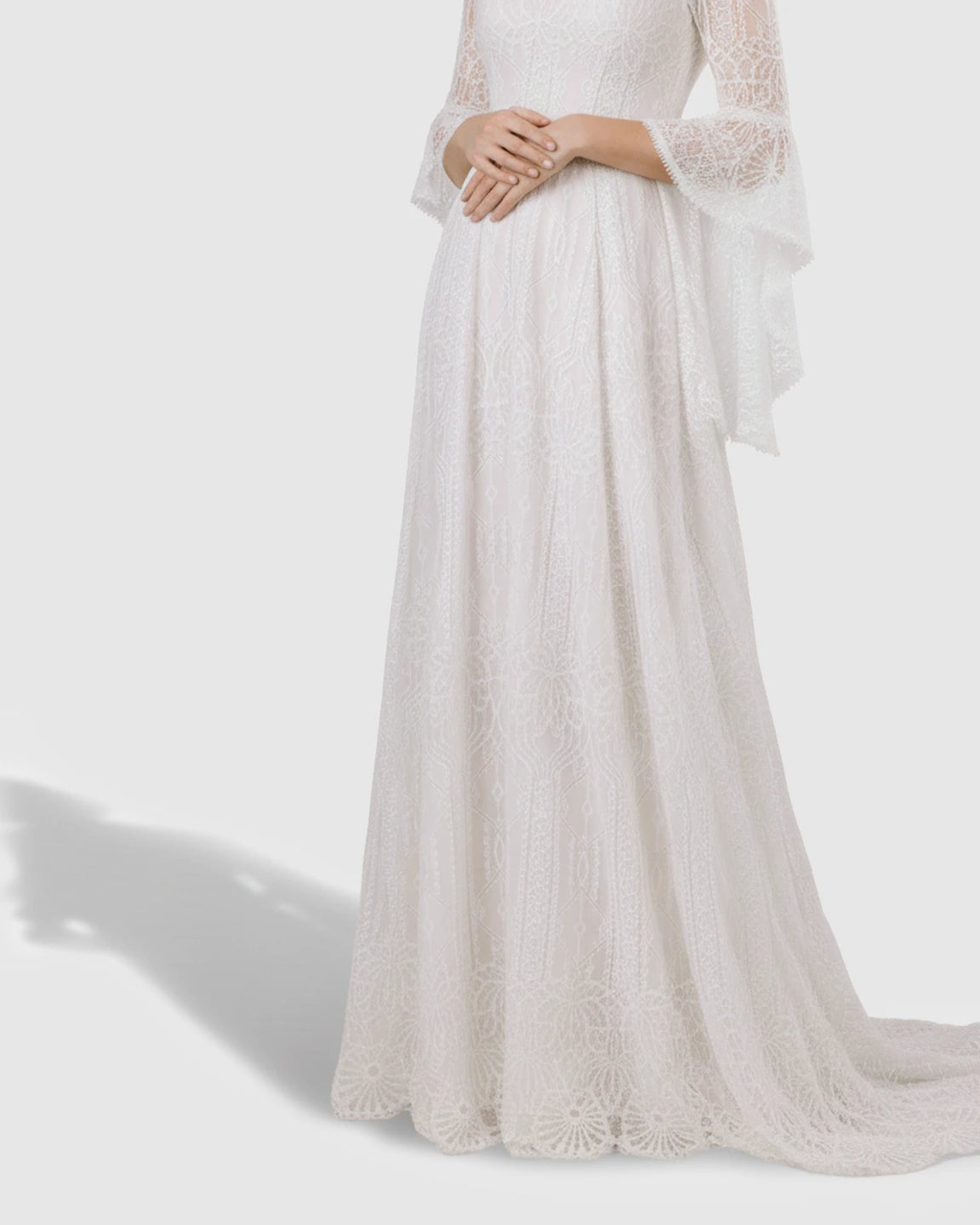 Lace Bell-Sleeve Floor-Length Maternity Gown
