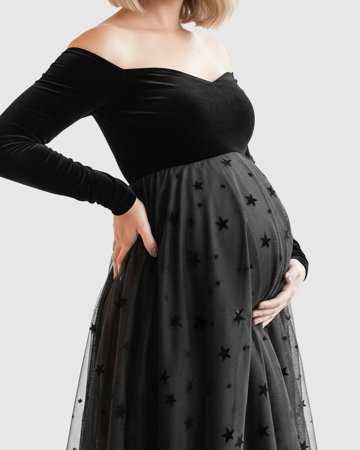 Star-Tulle Off-Shoulder Maternity Gown