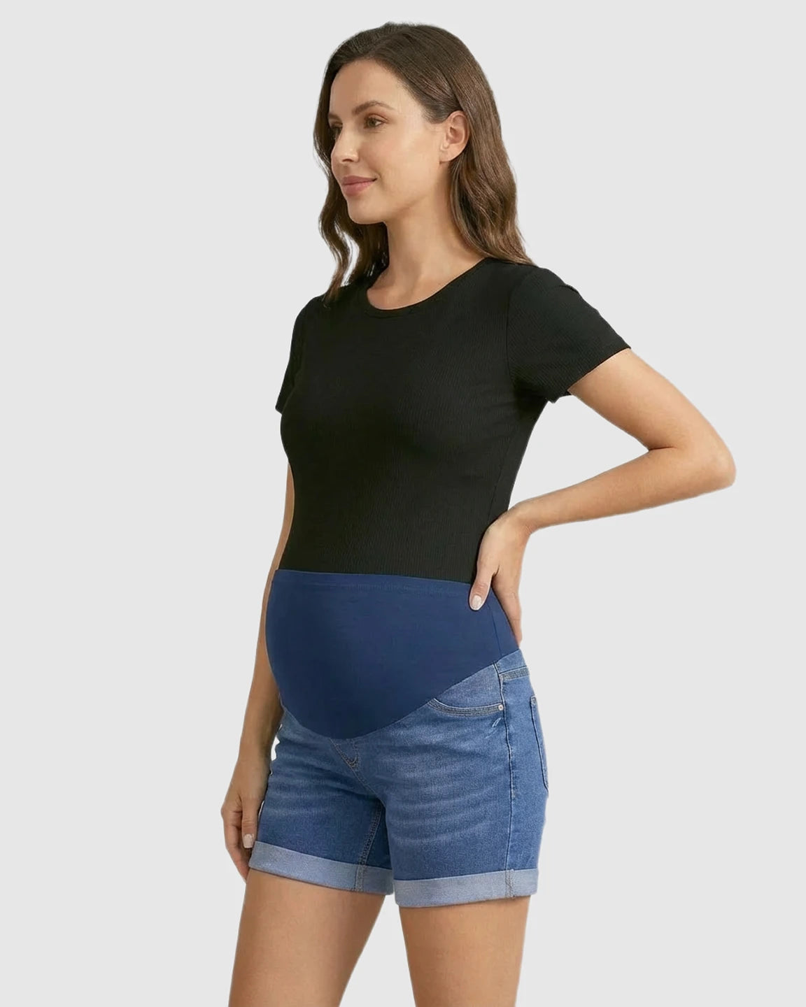 Soft-Stretch Rolled-Hem Maternity Denim Shorts