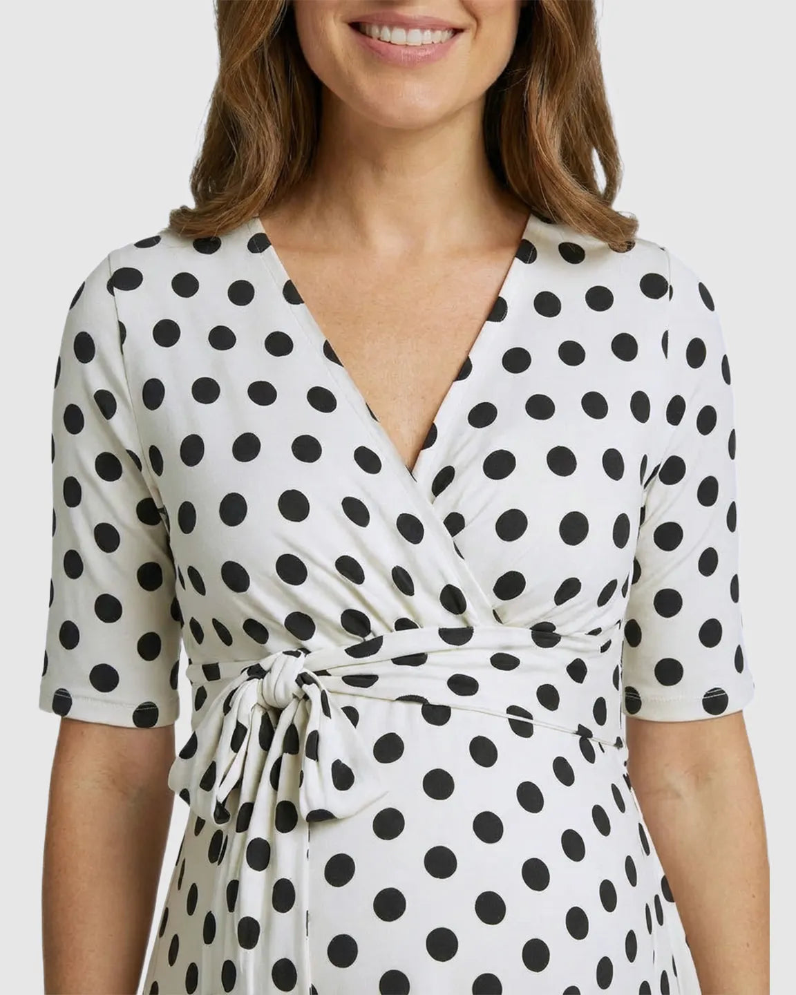 Adjustable Wrap Polka Dot Maternity Midi Dress