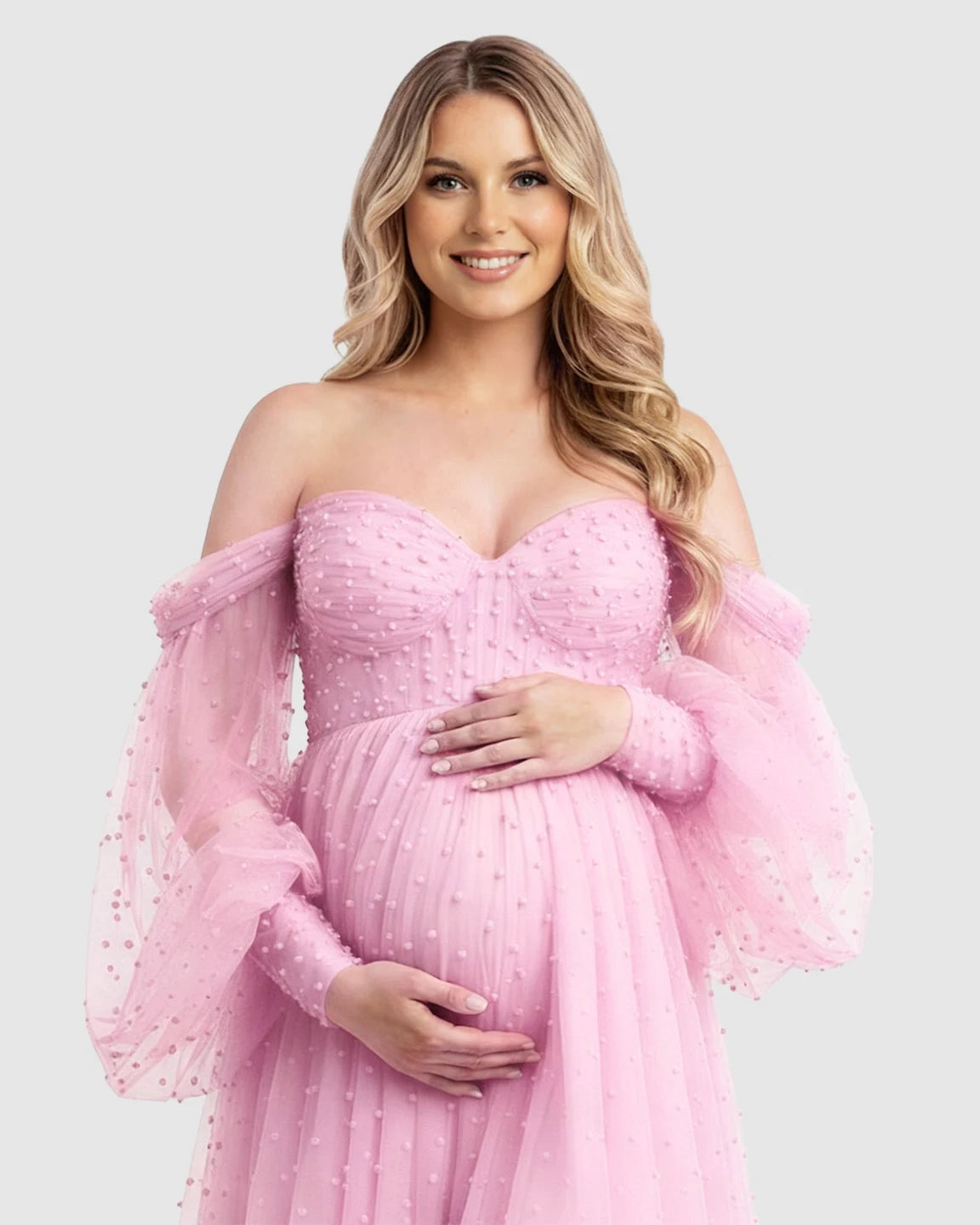 Off-Shoulder Tulle Train Maternity Gown