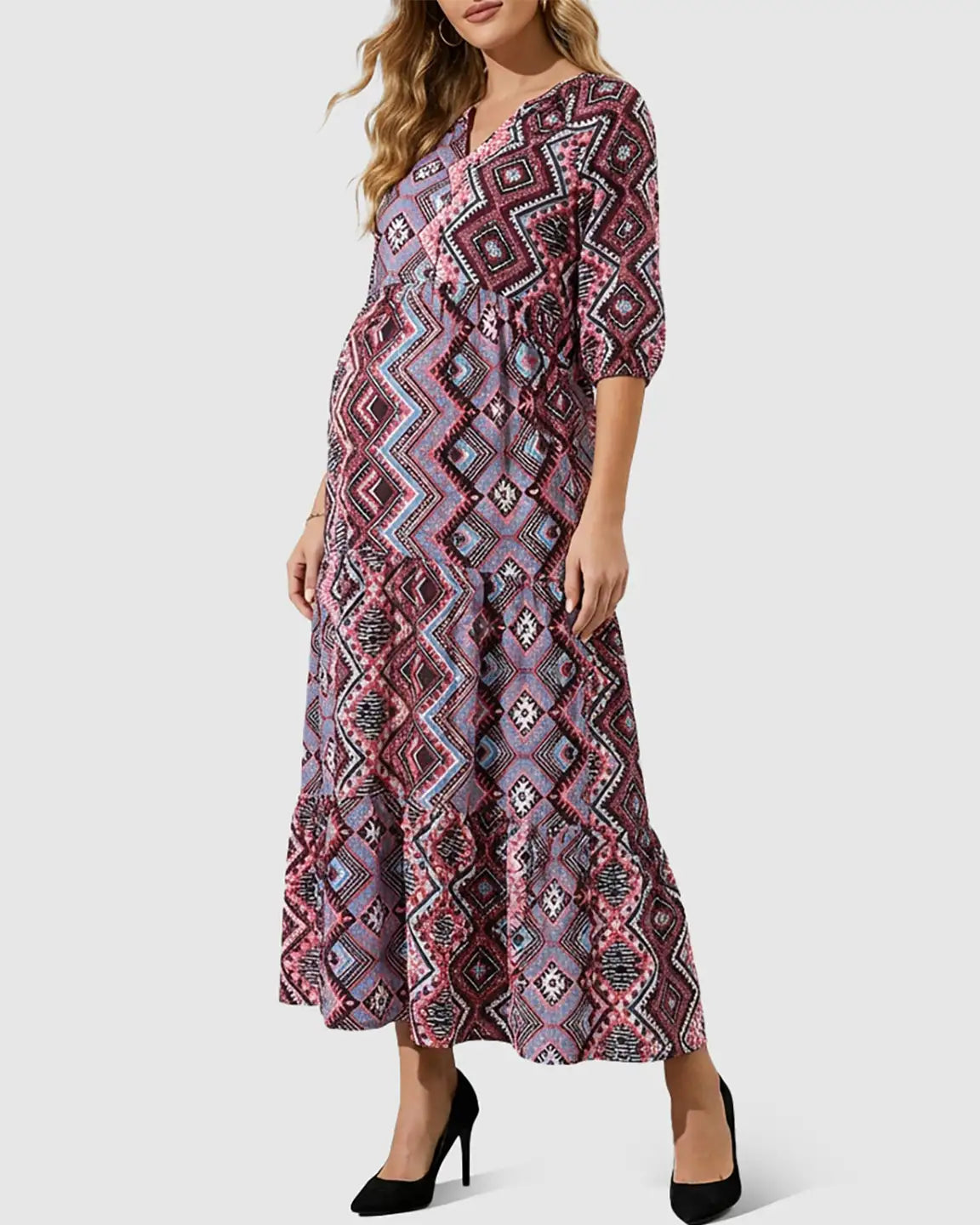 Bohemian Print A-line Maternity Maxi Dress