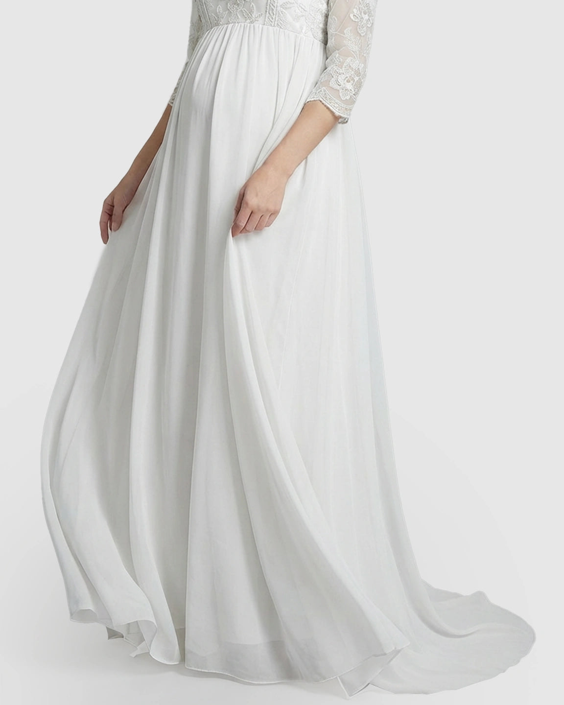 Sheer Lace Bodice Trailing Maternity Photoshoot Dress