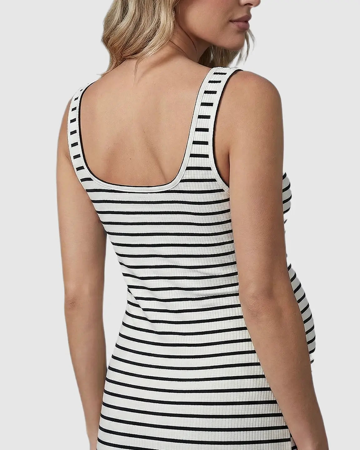 Stripe Print Side Slit Maternity Midi Dress