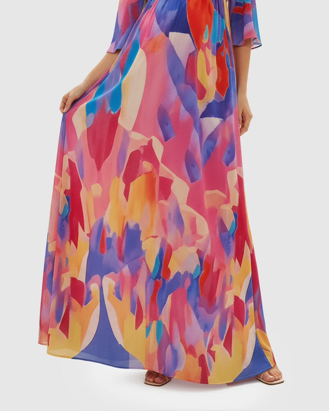 V-neck Abstract Print Maternity Maxi Dress