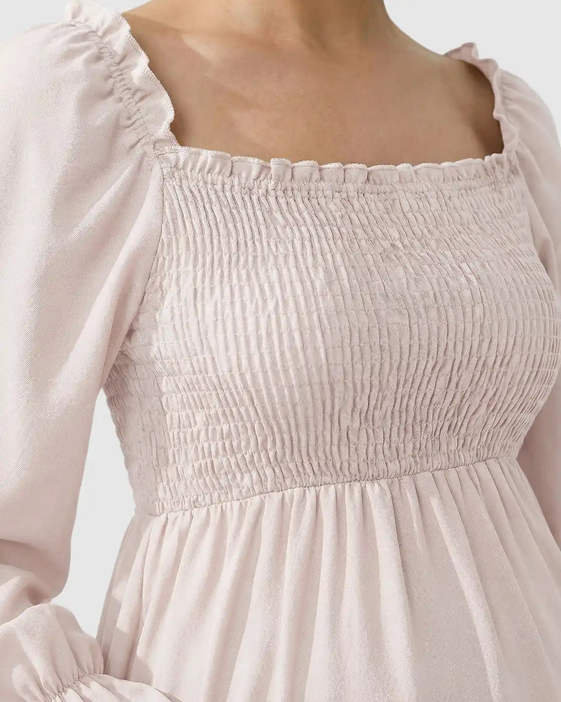 Flared Sleeve Smocked Babydoll Maternity Dress