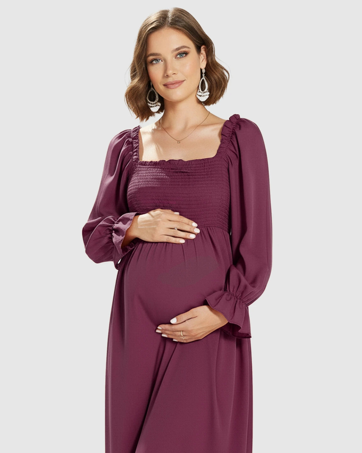 Bishop Sleeves Retro Elegant Maternity Maxi Dress