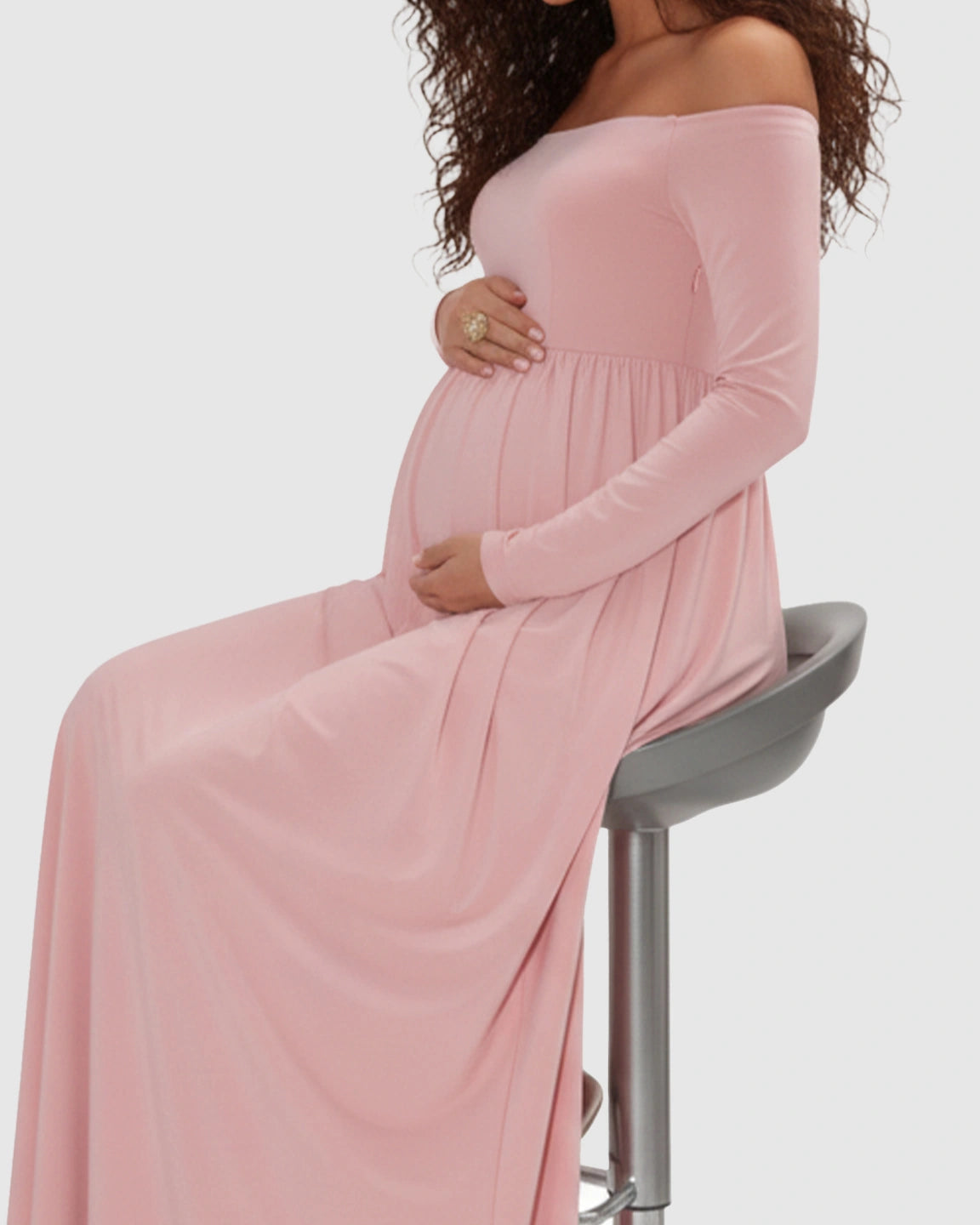 Off-shoulder Retro Elegance Maternity Maxi Dress