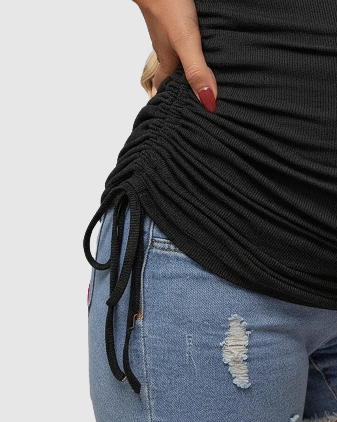 Ruched Waist Casual Maternity Top With Denim Shorts